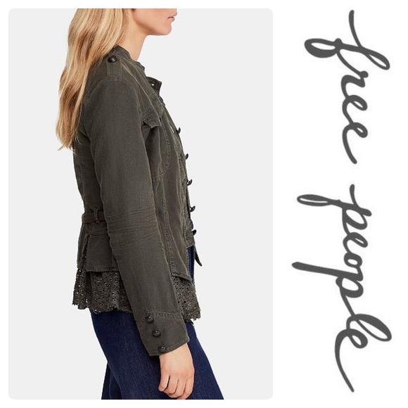 Free People Emilia Lace-Trim Tie-Waist Jacket Moss - Picture 5 of 6